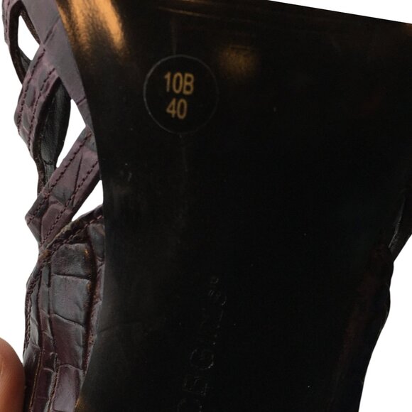 BCBGirls Heels 5" Caged Cutout Leather Faux Croc Embossed Size 10 Dark Purple - Picture 7 of 9